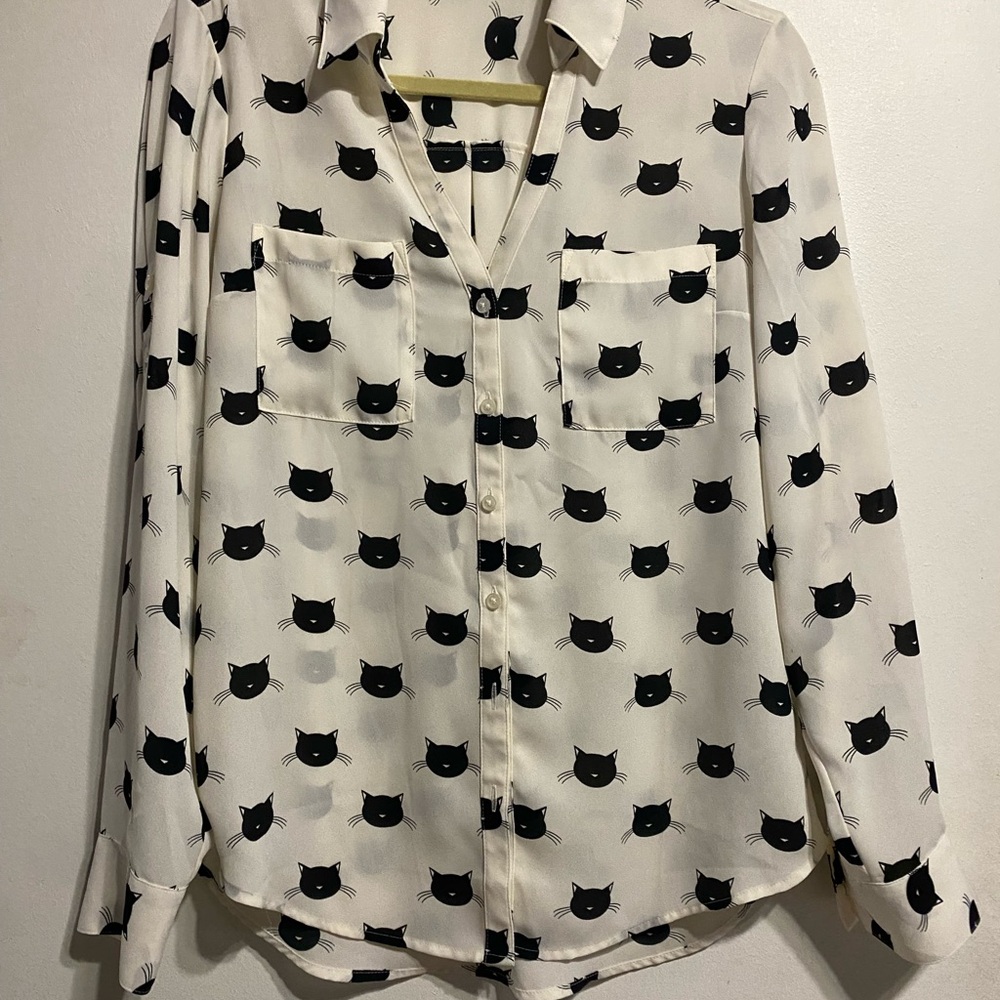 Black and White Cat Patterned Shirt